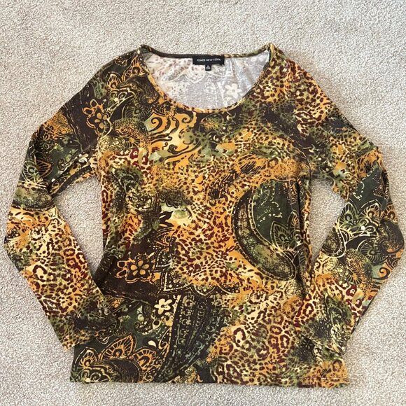 Vintage Jones New York Cheetah Abstract Cotton Top - Picture 5 of 9